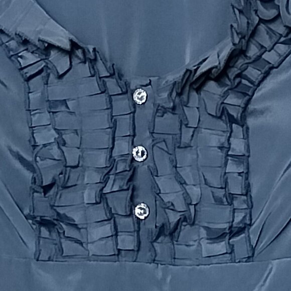 Venus Size 14 Blue Gray Metallic Ruffle Collar Short Cap Sleeve Top - Picture 7 of 10